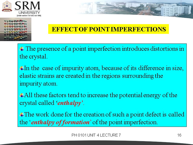 PH 0101 UNIT 4 LECTURE 7 16  EFFECT OF POINT IMPERFECTIONS  